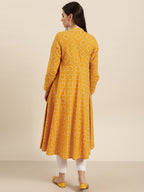 Sangria Women Mustard Yellow & Red Printed A-Line Kurta | Grocsy