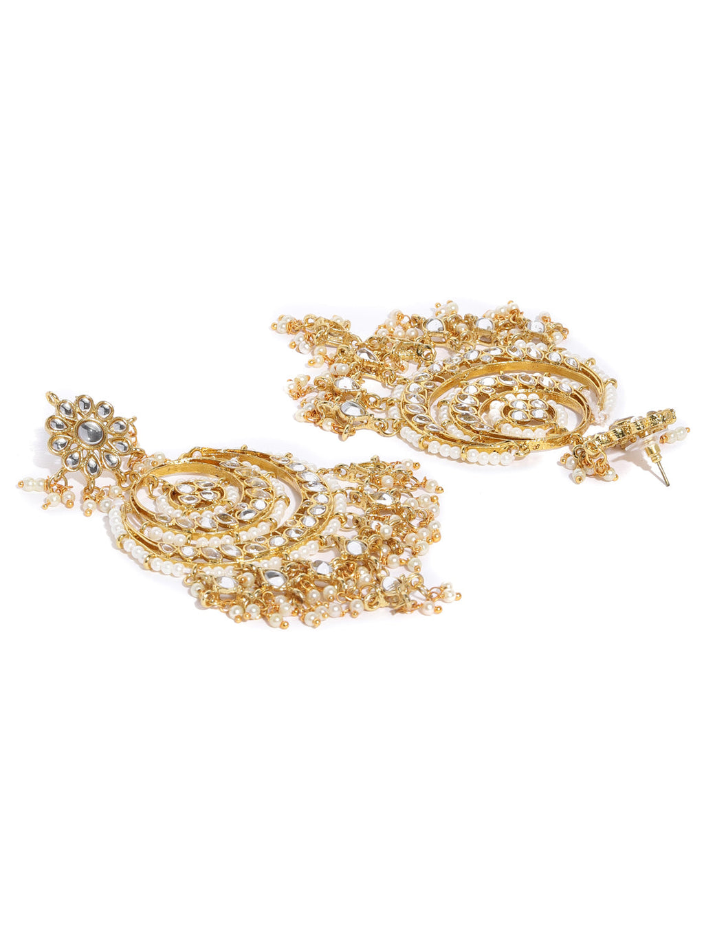 Zaveri Pearls Gold-Toned Kundan & Pearls Studded Rani Haar Jewellery Set | Grocsy