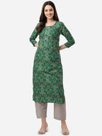 HERE&NOW Women Green Bandhani Printed Gotta Patti Pure Silk Kurta with Trousers | Grocsy