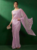 Sangria Mauve Embellished Pure Georgette Saree | Grocsy