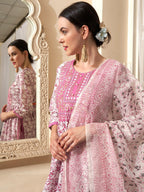 Sangria Mauve Embroidered Straight Pure Cotton Kurta With Trouser & Dupatta | Grocsy