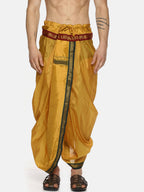 Sethukrishna Men Yellow Solid Readymade Dhoti Pants With Angavastram | Grocsy