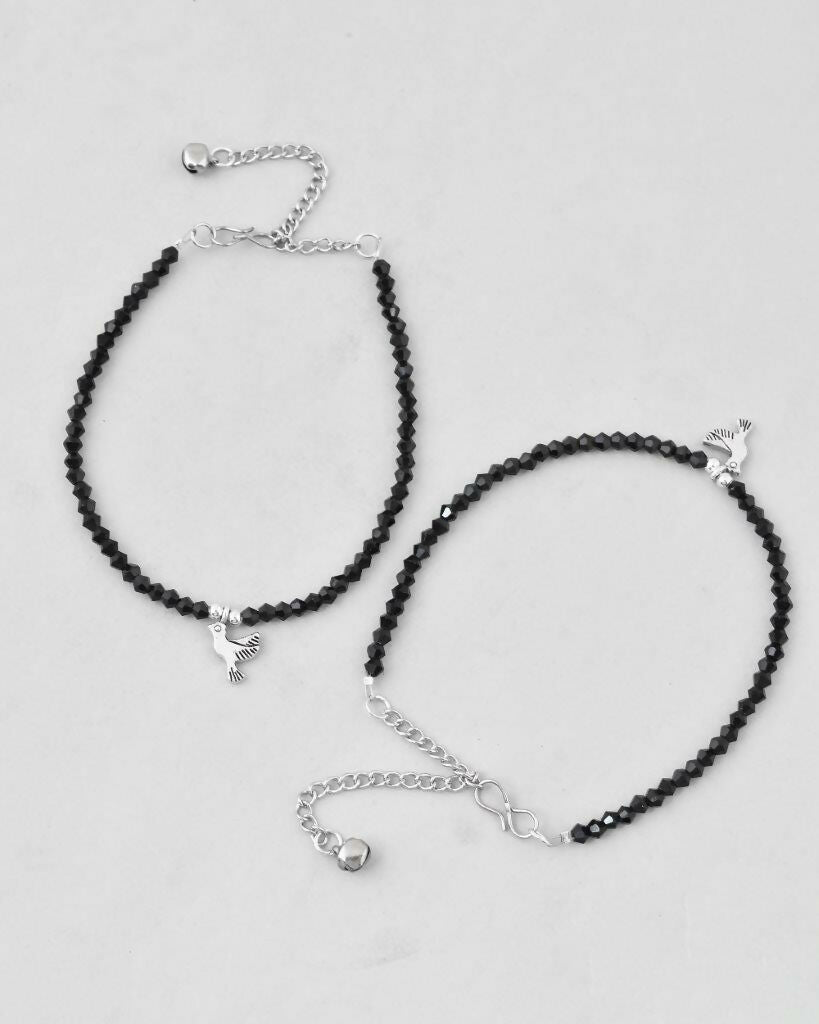 VOJ Set of 2 Bird Black Beads Anklet | Grocsy