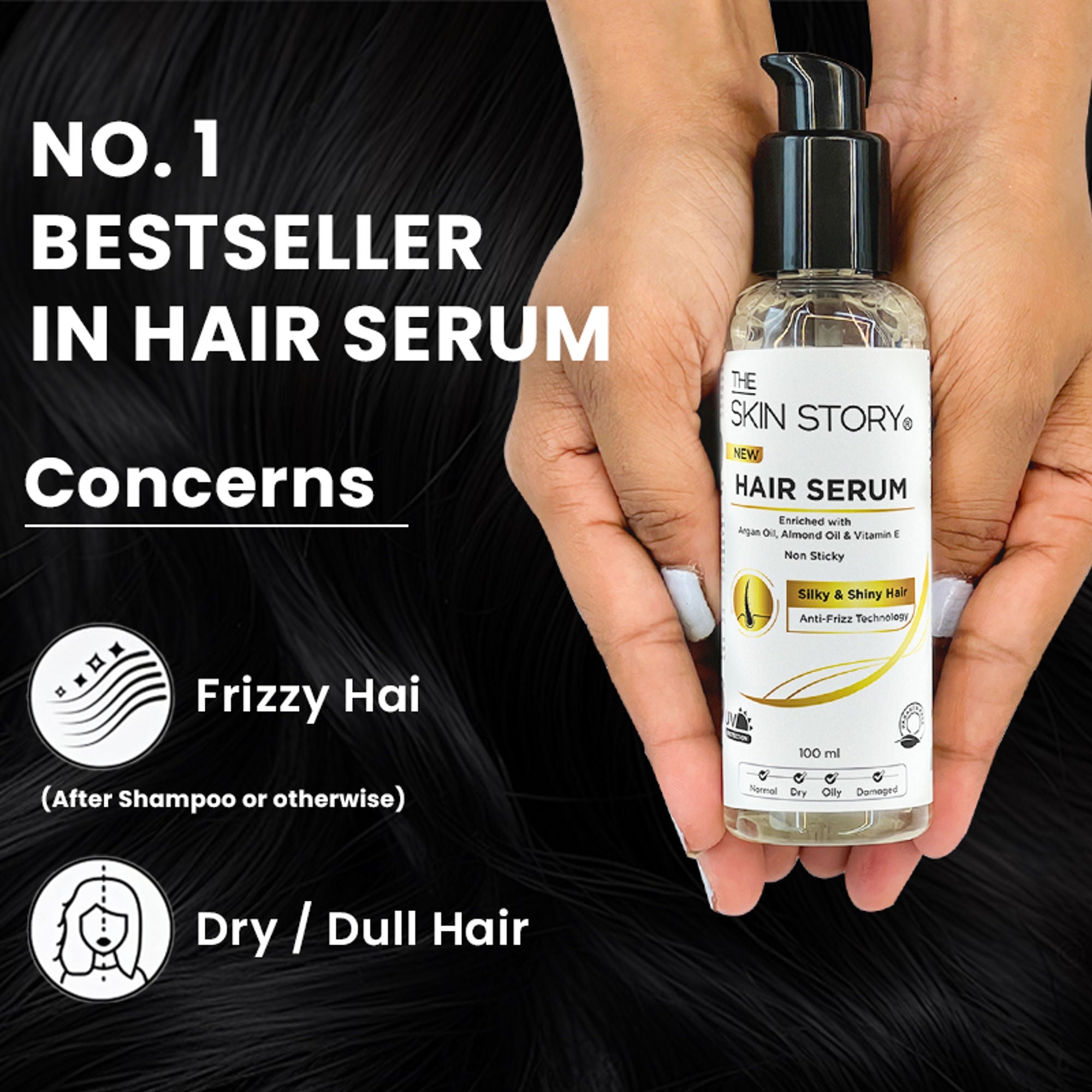 The Skin Story Anti Frizz Hair Serum For Smooth Shiny Silky Hair with Vit E Argan Oil | Grocsy