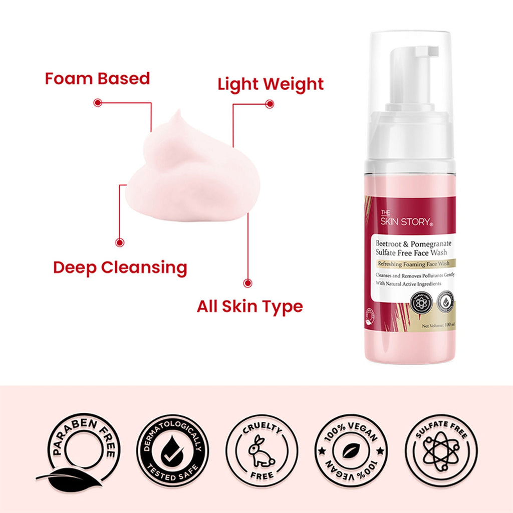 The Skin Story Beetroot Glow Foaming Face Wash For Dark Spots Anti-Aging Cleanses | Grocsy