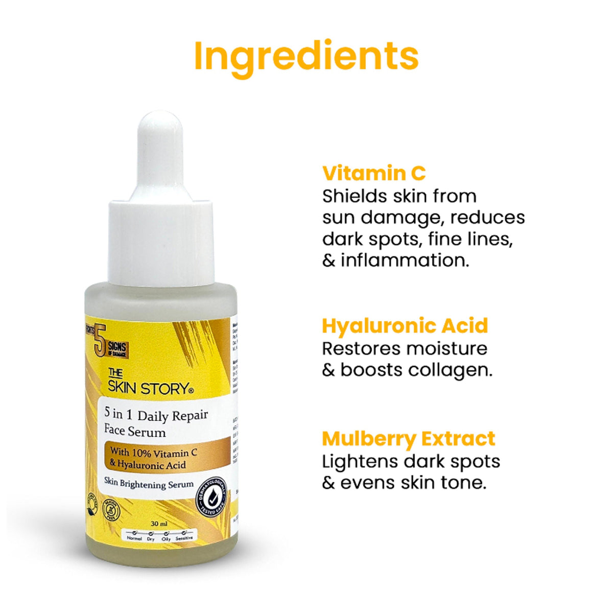 The Skin Story 10% Vitamin C Skin Brightening Face Serum With Hyaluronic Acid | Grocsy