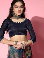 Tikhi Imli Navy Blue Saree with Zari border | Grocsy