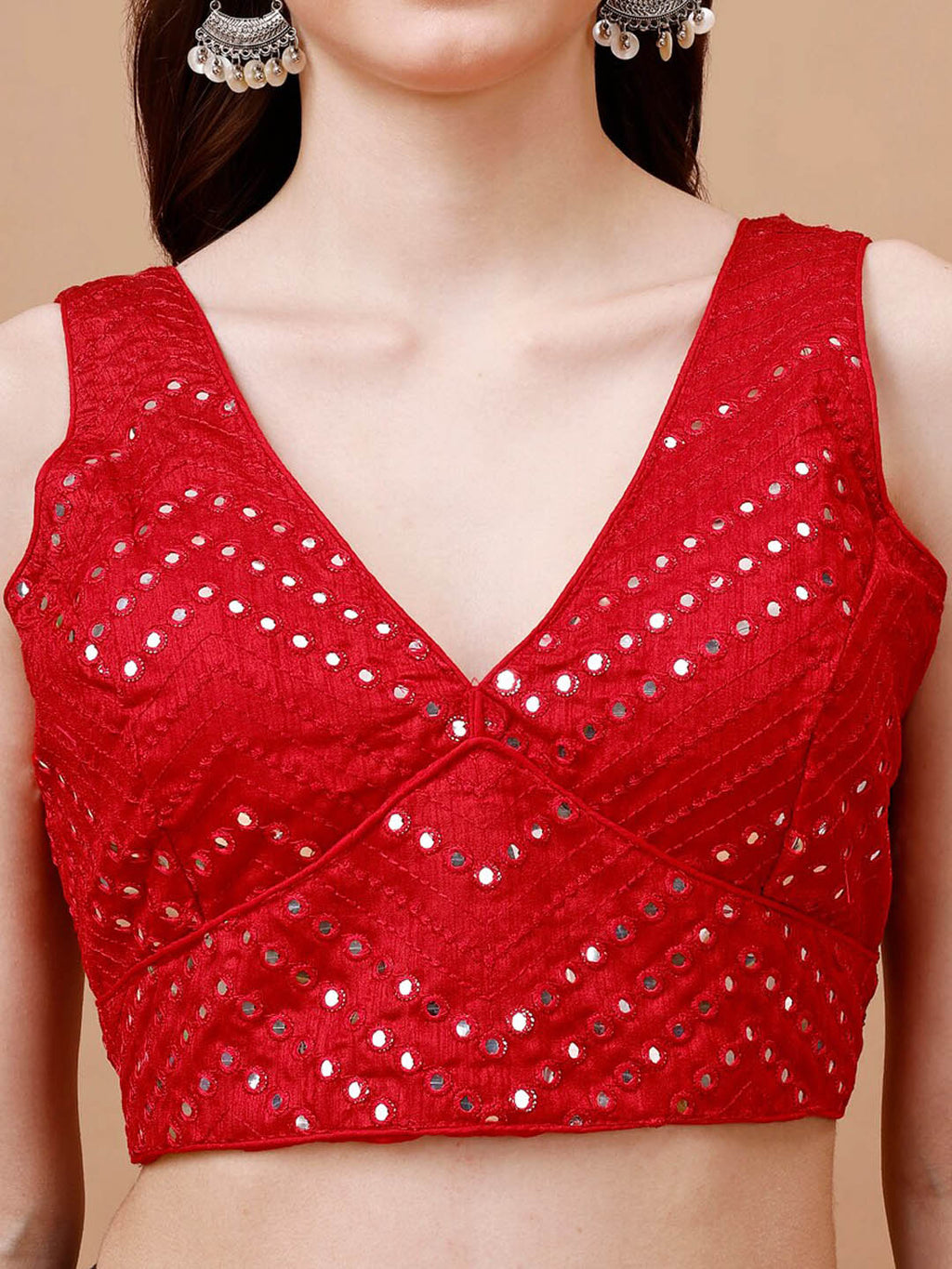 Tikhi Imli Embroidered Mirror Work Sleeveless Saree Blouse | Grocsy
