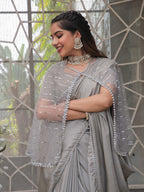 Tikhi Imli Embellished Border Sequinned Saree With Cape | Grocsy