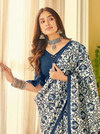 Saree Mall Off White & Blue Ethnic Motifs Dabu Saree | Grocsy