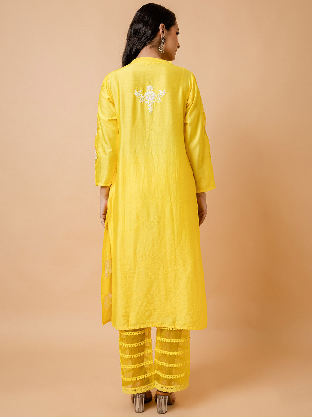 HOUSE OF KARI Floral Embroidered Chanderi Silk Chikankari Kurta | Grocsy
