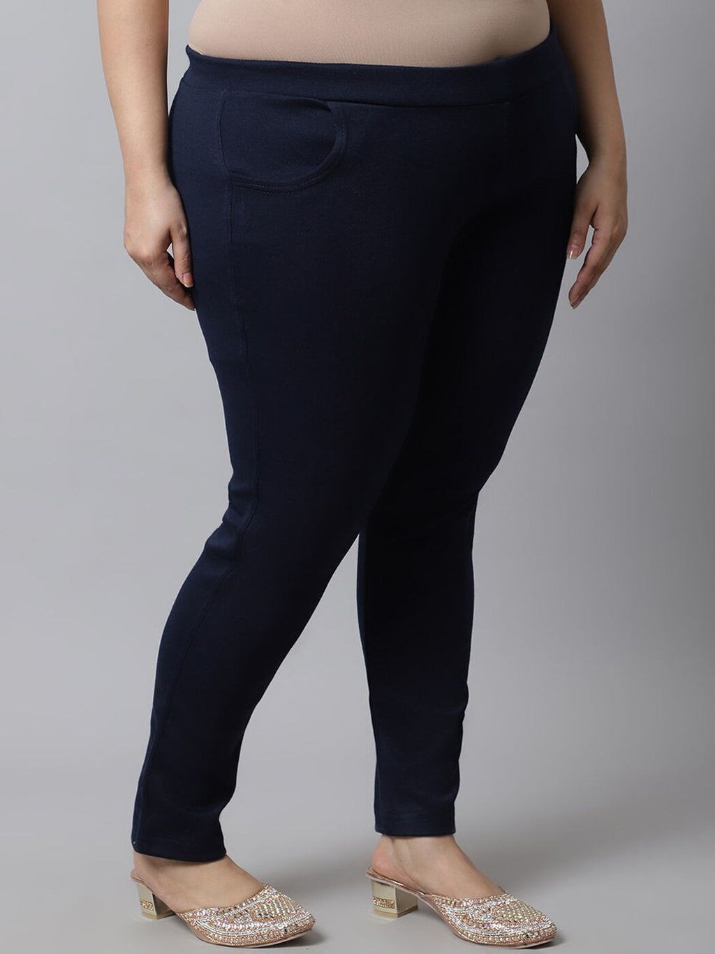 TAG 7 Women Plus size Navy Blue Solid Ankle-length Leggings | Grocsy