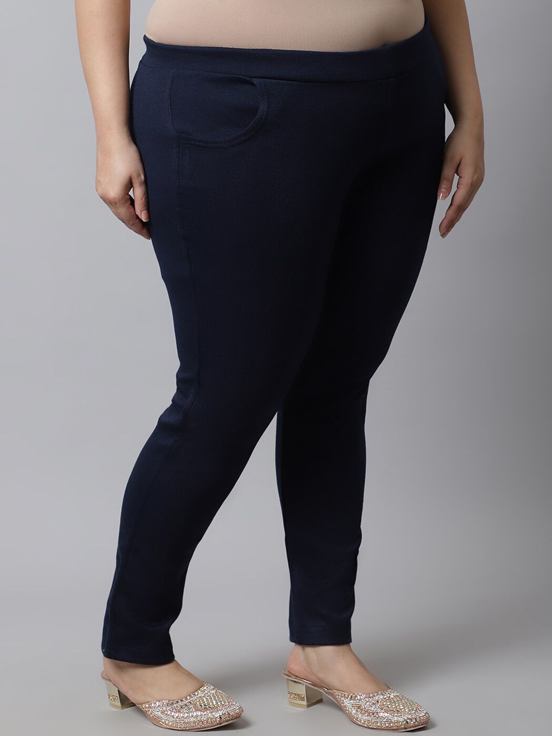 TAG 7 Women Plus size Navy Blue Solid Ankle-length Leggings | Grocsy