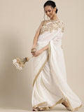 Saree Mall White & Golden Floral Muga Saree | Grocsy