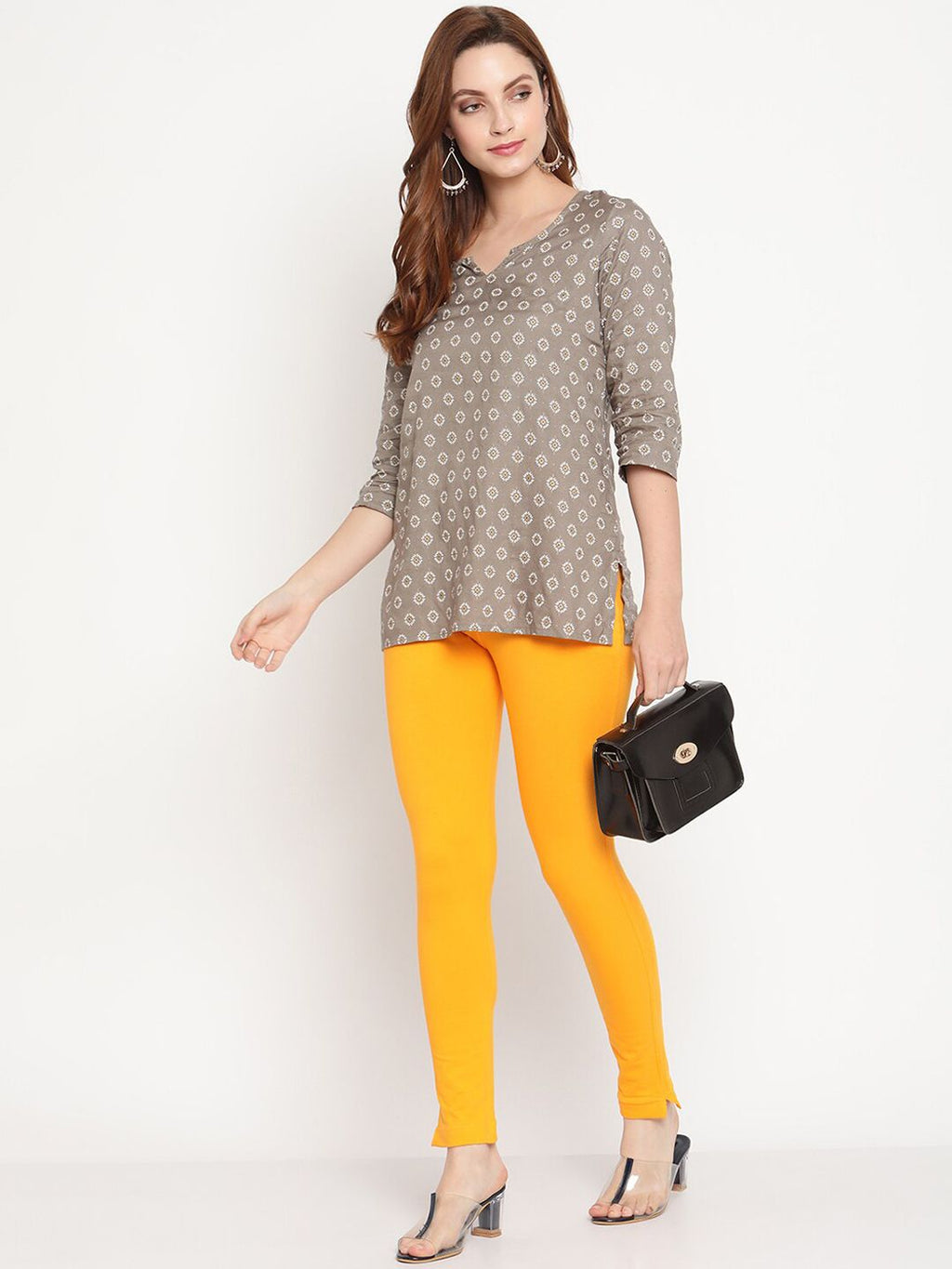 TAG 7 Set Of 2 Yellow & Navy Blue Solid Leggings | Grocsy