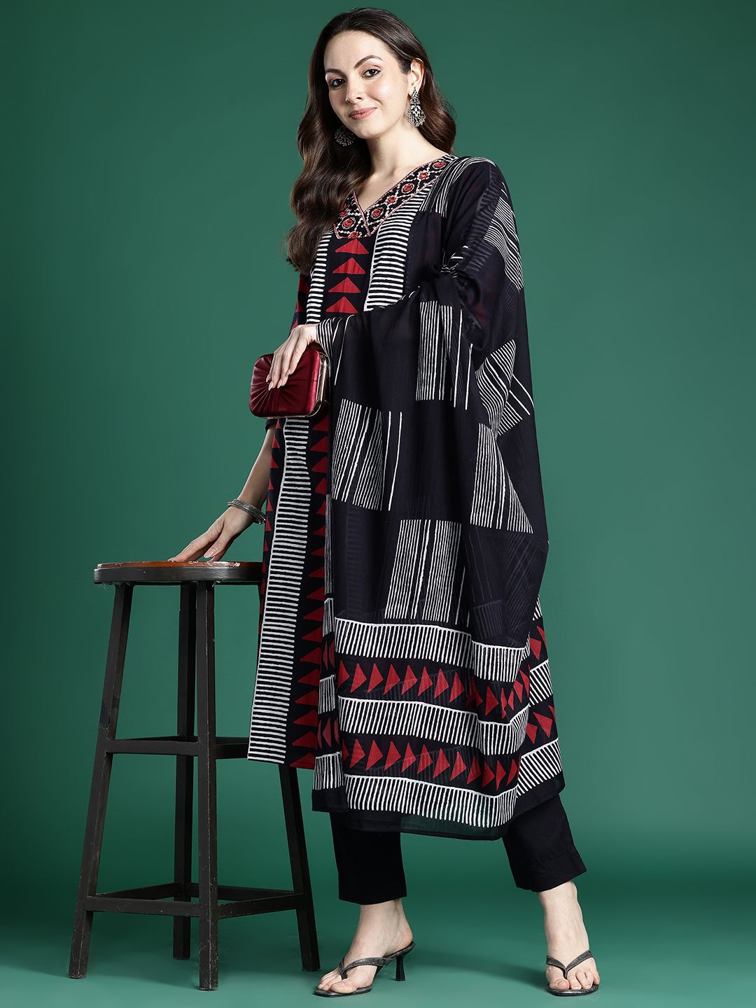 Indo Era Printed Regular Thread Work Pure Cotton Kurta with Trousers & With Dupatta | Grocsy