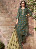 Sangria Ethnic Motifs Printed Pure Cotton Kurta with Trousers & Dupatta | Grocsy