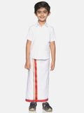 Sethukrishna White Pure Cotton Solid Shirt and Veshti Set For Boys | Grocsy