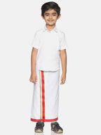 Sethukrishna White Pure Cotton Solid Shirt and Veshti Set For Boys | Grocsy