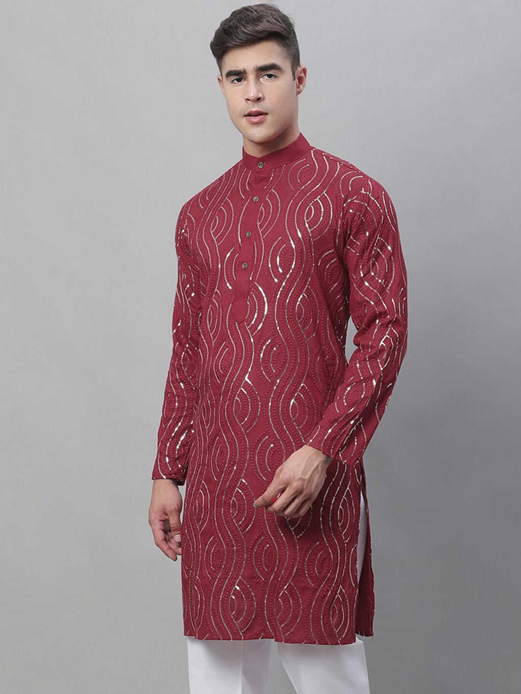 Sojanya Ethnic Motifs Embroidered Sequinned Pure Cotton Kurta | Grocsy