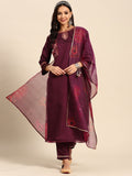 Sangria Women Floral Embroidered Regular Sequinned Kurta With Trousers & With Dupatta | Grocsy