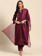 Sangria Women Floral Embroidered Regular Sequinned Kurta With Trousers & With Dupatta | Grocsy
