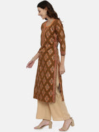 Souchii Brown & Mustard Printed Straight Kurta | Grocsy
