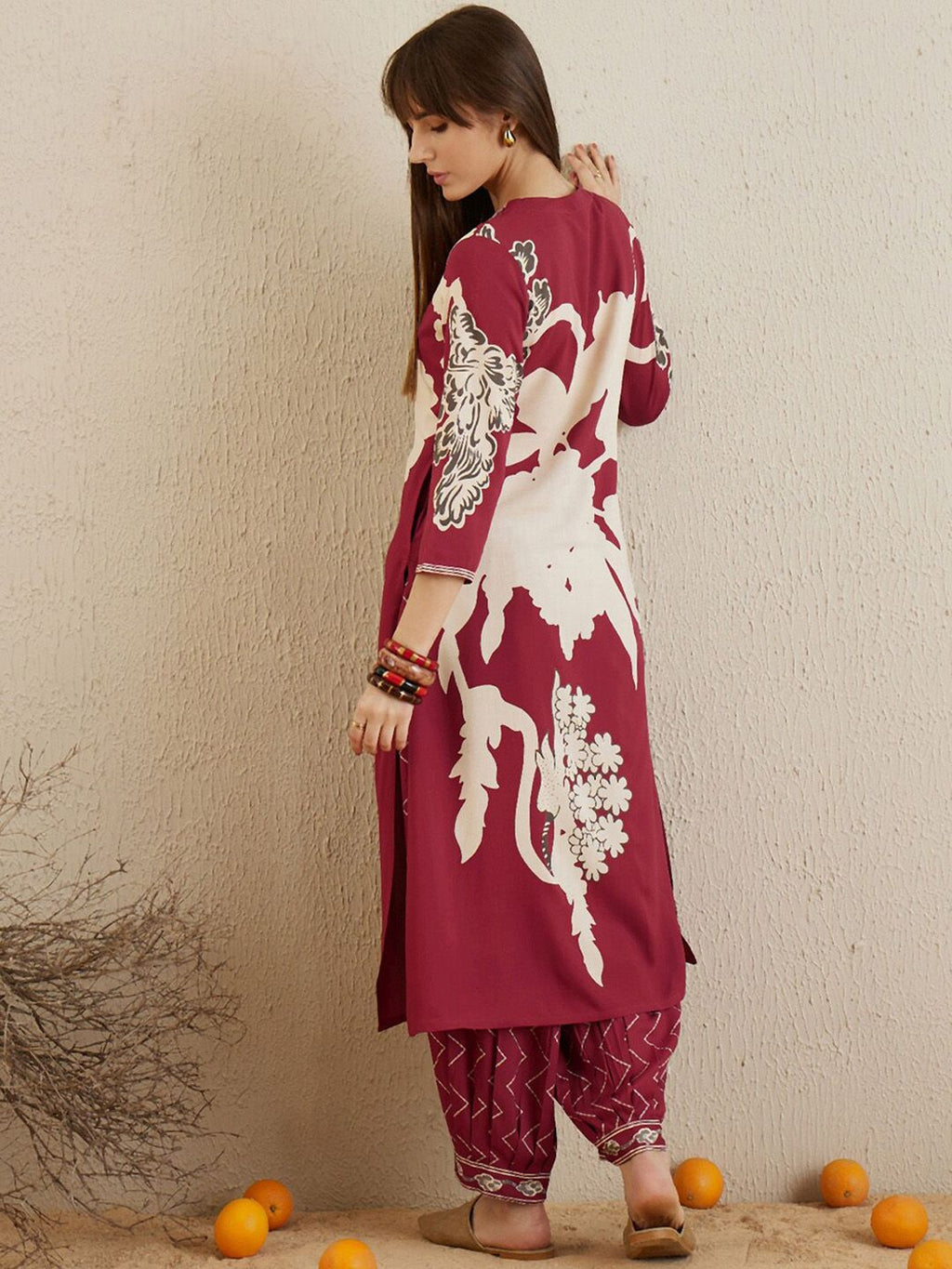 Indo Era Floral Printed V-Neck Sequinned A-Line Kurta with Salwar | Grocsy