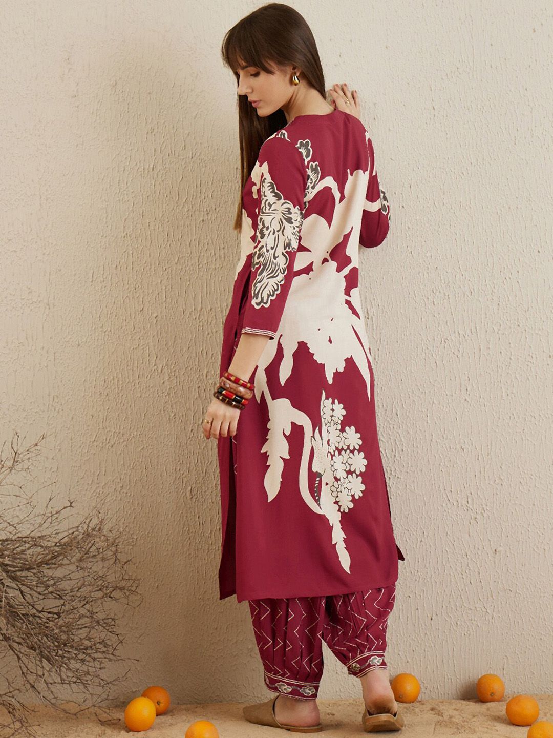 Indo Era Floral Printed V-Neck Sequinned A-Line Kurta with Salwar | Grocsy