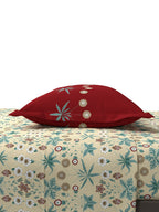 MYTRIDENT Beige Green Floral Cotton 144 TC Queen Bedsheet With 2 Pillow Covers | Grocsy