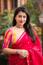 Rani Chanderi Cotton Block Print Saree with Unstitched Blouse - Hiral Fashion | Grocsy