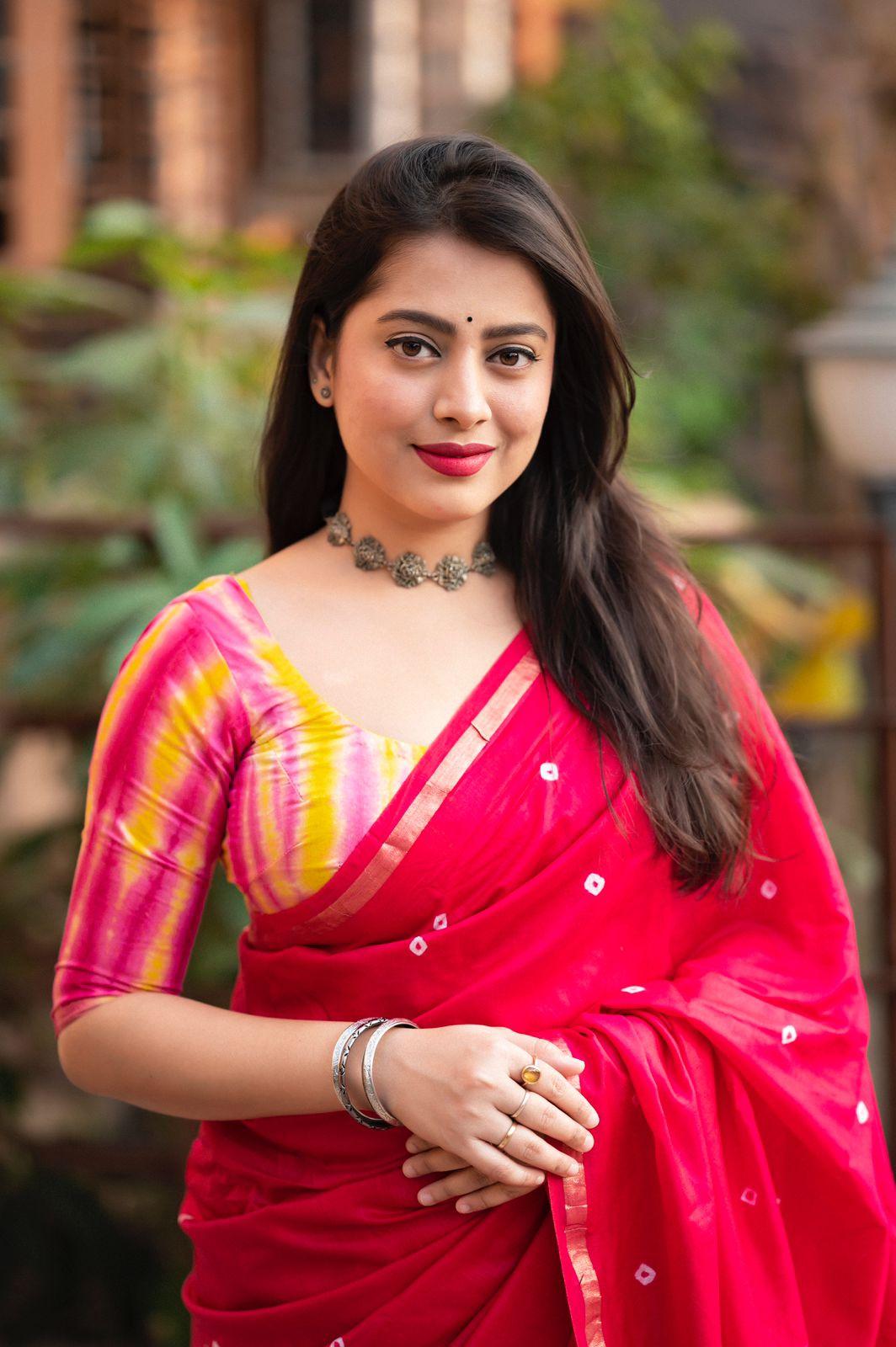 Rani Chanderi Cotton Block Print Saree with Unstitched Blouse - Hiral Fashion | Grocsy