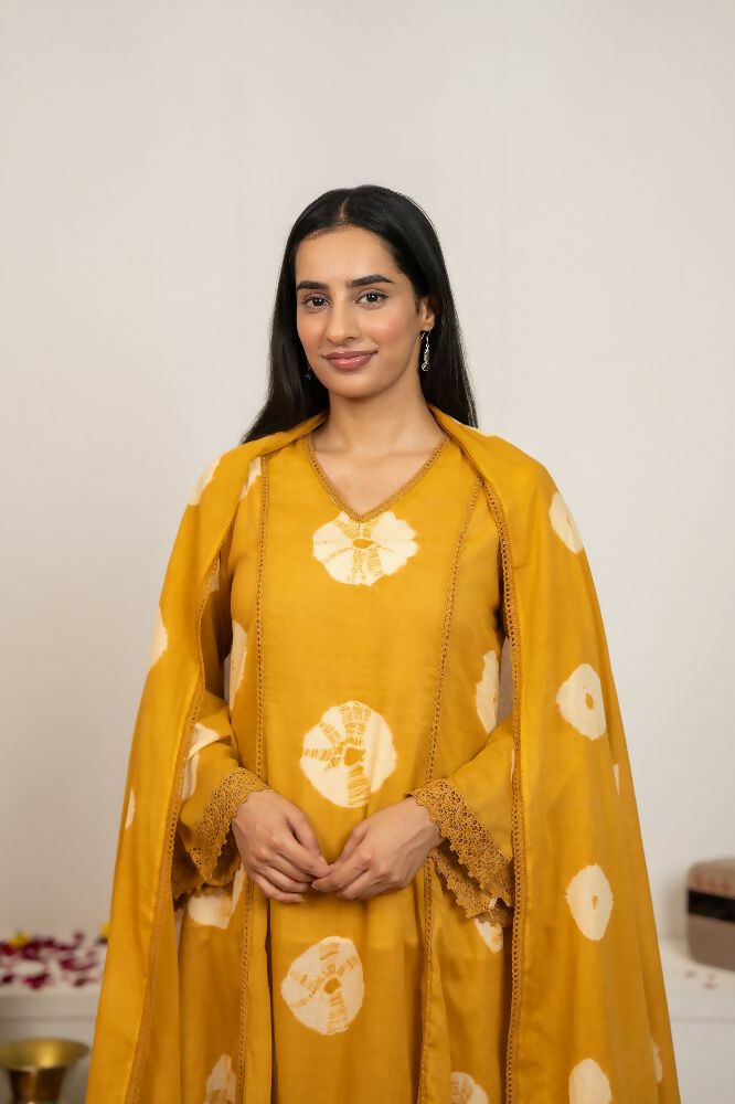 Joban Fashion Mustard Yellow Tie & Dye Cotton Suit Set | Grocsy