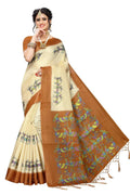 Vamika Multicolor & Brown Kalamkari With Jhalar Khadi Silk Saree | Grocsy