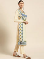 Sangria Women Off White Ethnic Motifs Self Design Winter Kurta with Trousers | Grocsy