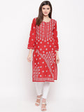 ADA Women Red & White Chikankari Hand Embroidered Straight Sustainable Kurta | Grocsy