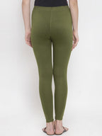 TAG 7 Women Olive Green Solid Ankle-Length Leggings | Grocsy
