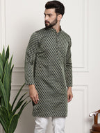 Sojanya Men Green & Beige Jacquard Silk Kurta | Grocsy