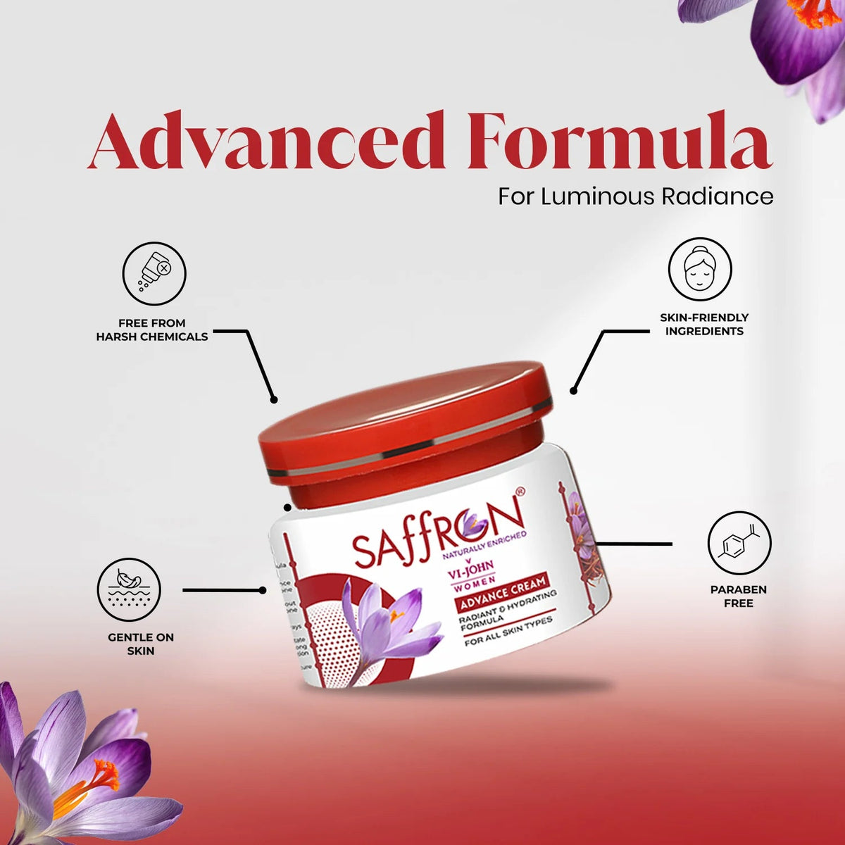 VI-JOHN Women Saffron Advance Skin Fairness Cream with Vitamin E & Mulberry Extracts | Grocsy