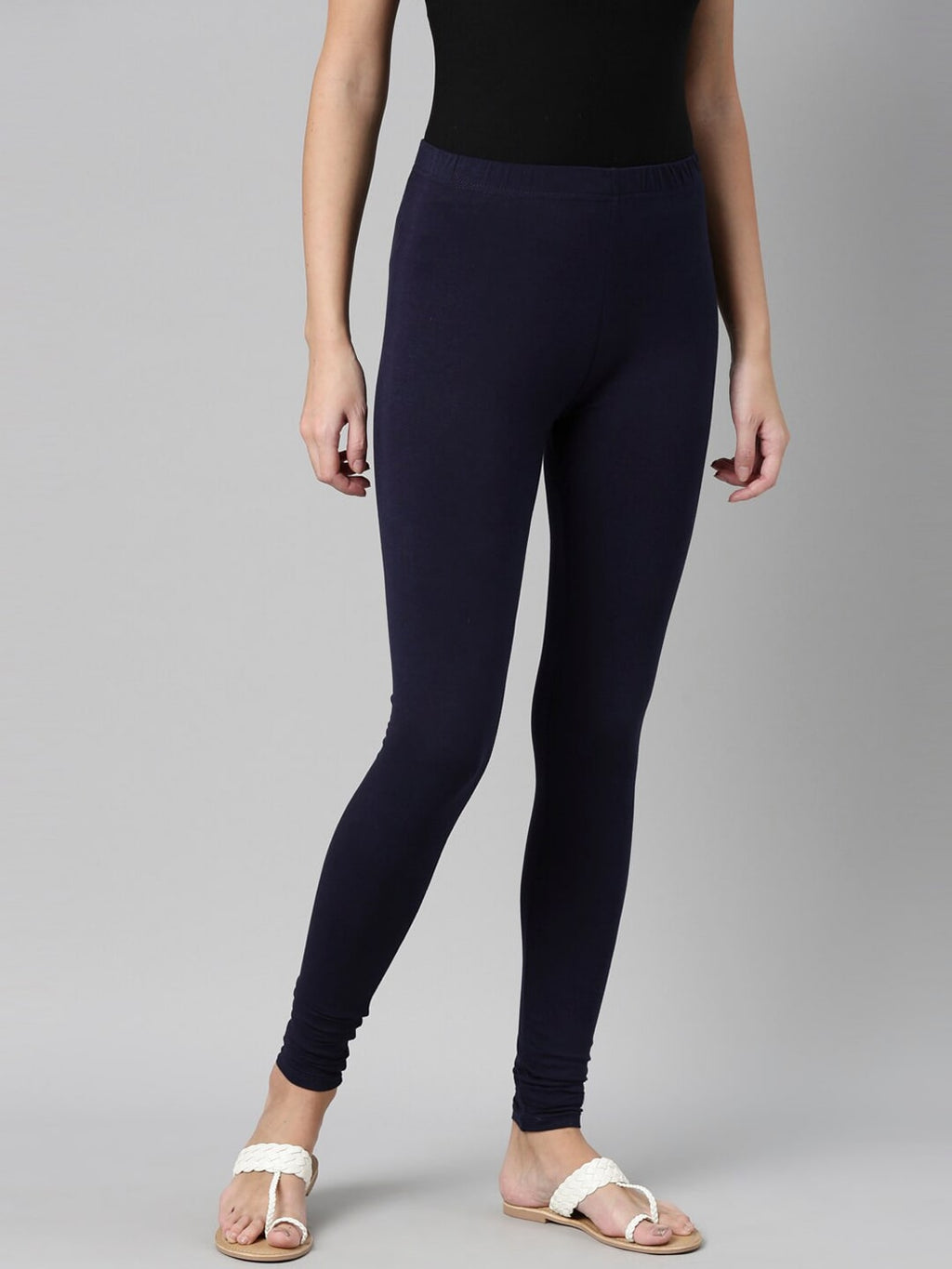 Souchii Navy Blue Solid Churidar Length Leggings | Grocsy