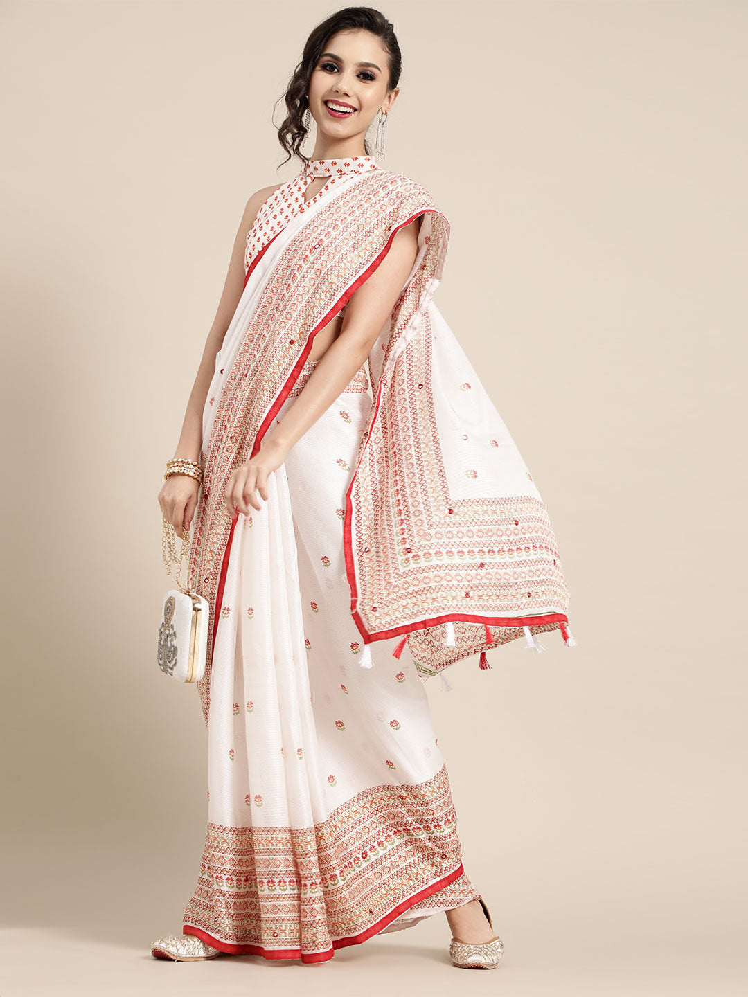 Saree Mall Ethnic Motifs with Sleek border Saree | Grocsy