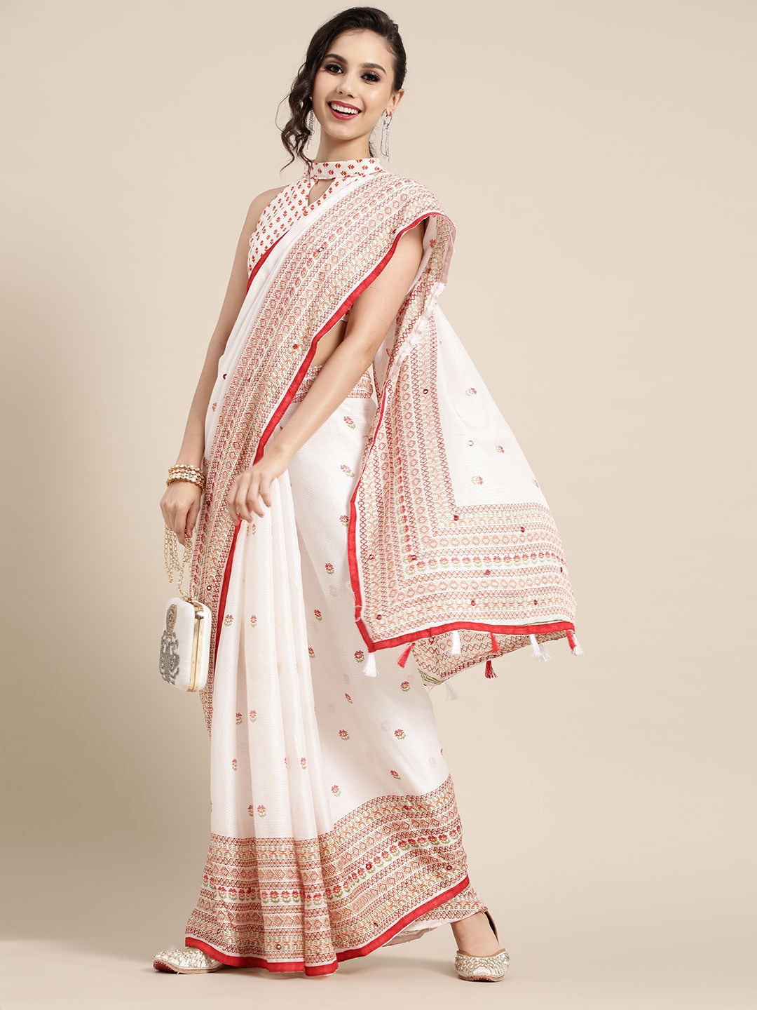 Saree Mall Ethnic Motifs Saree with Sleek border | Grocsy