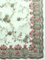 kasee Floral Embroidered Zari Net Saree | Grocsy