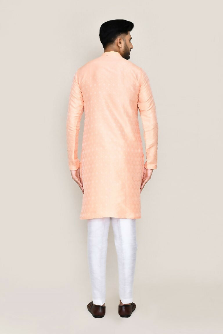 Joban Fashion Peach Colored Jacquard Silk Fabric Kurta With Straight Fit Pant | Grocsy