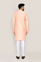 Joban Fashion Peach Colored Jacquard Silk Fabric Kurta With Straight Fit Pant | Grocsy