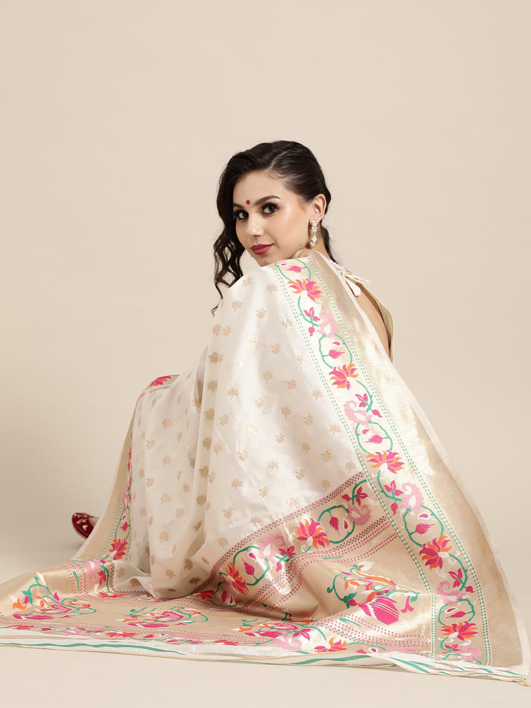 Saree Mall Off White & Golden Woven Design Banarasi Saree | Grocsy