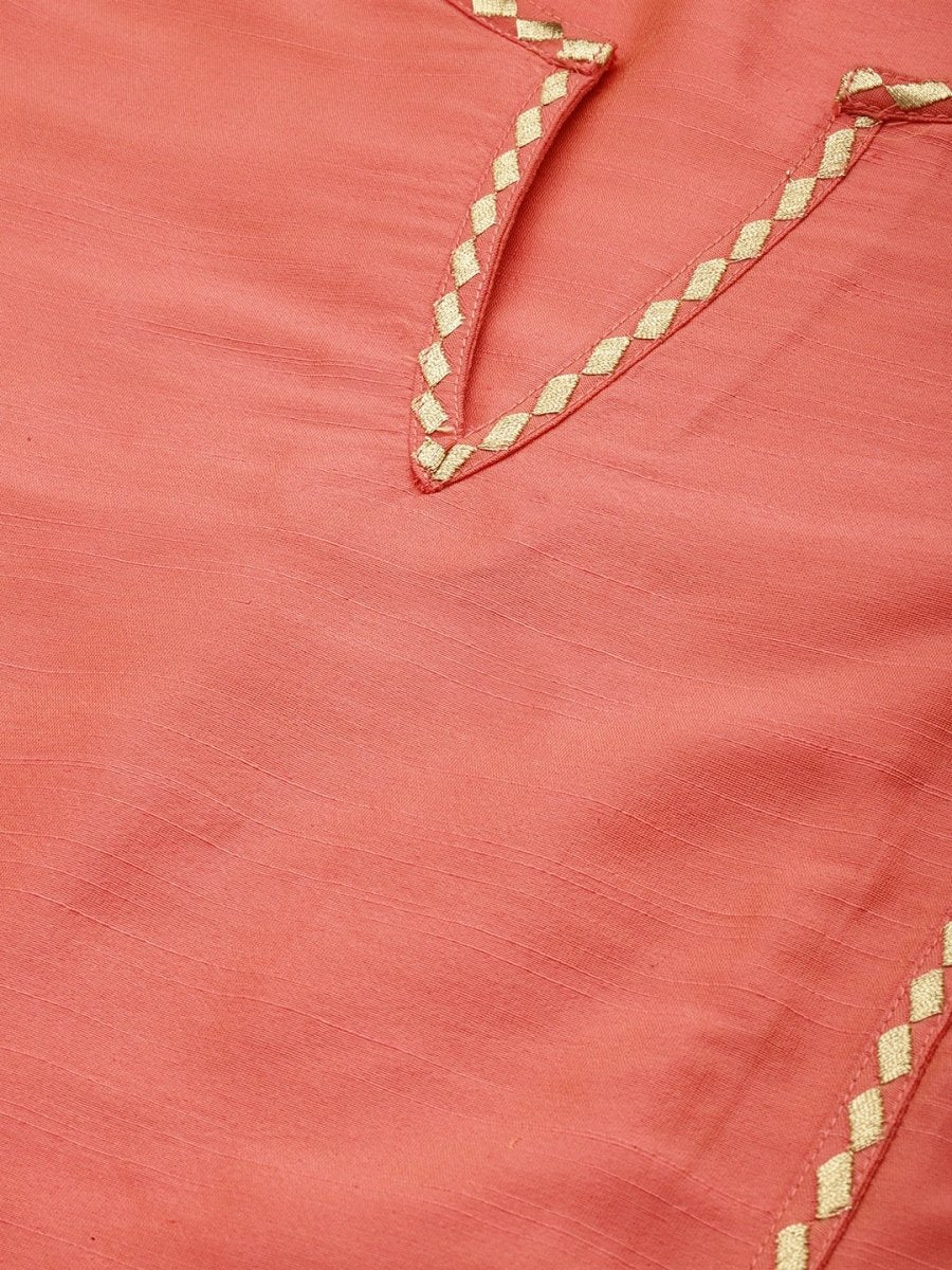 All About You Women Peach-Coloured Embroidered Kurta with Trousers | Grocsy