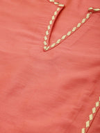 All About You Women Peach-Coloured Embroidered Kurta with Trousers | Grocsy