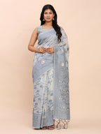 Shree Shyam Fashion Linen Cotton Grey Saree | Grocsy