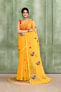 Piyari Fashion Women's Yellow Embellished Cotton Blend Embroidery Saree | Grocsy